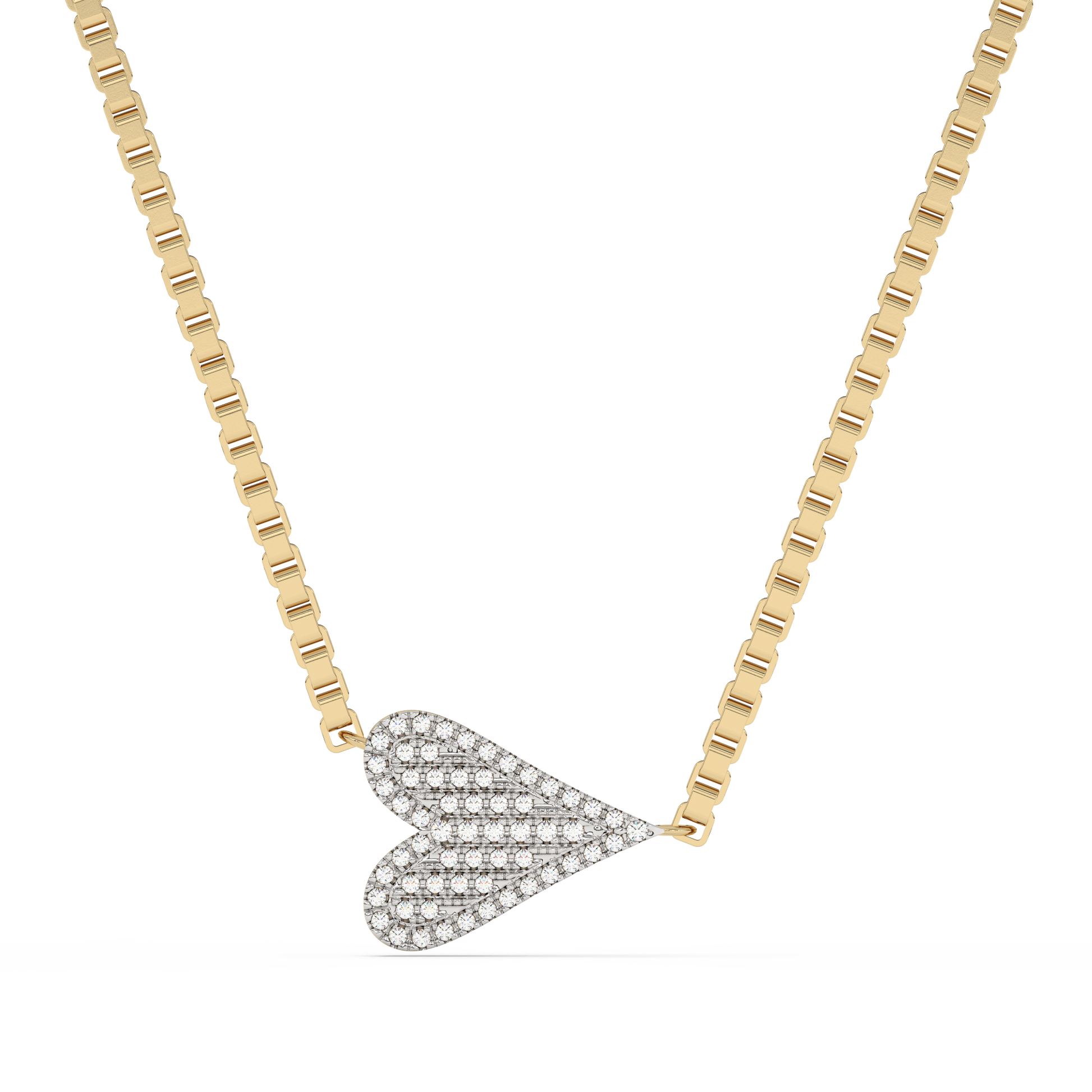 .09ct G SI 14K Yellow Gold Diamond Sideways Heart Pendant Necklace 18" Long