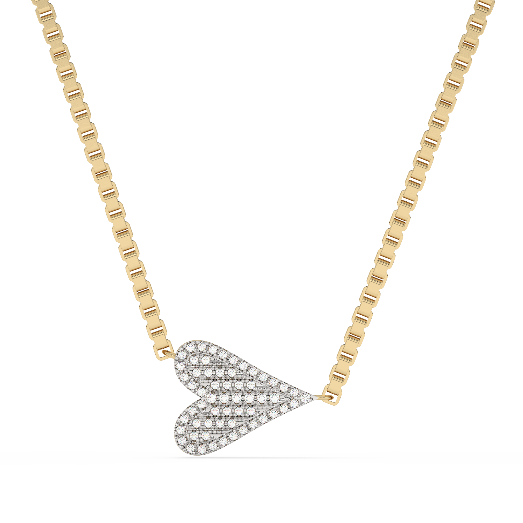 .09ct G SI 14K Yellow Gold Diamond Sideways Heart Pendant Necklace 18" Long
