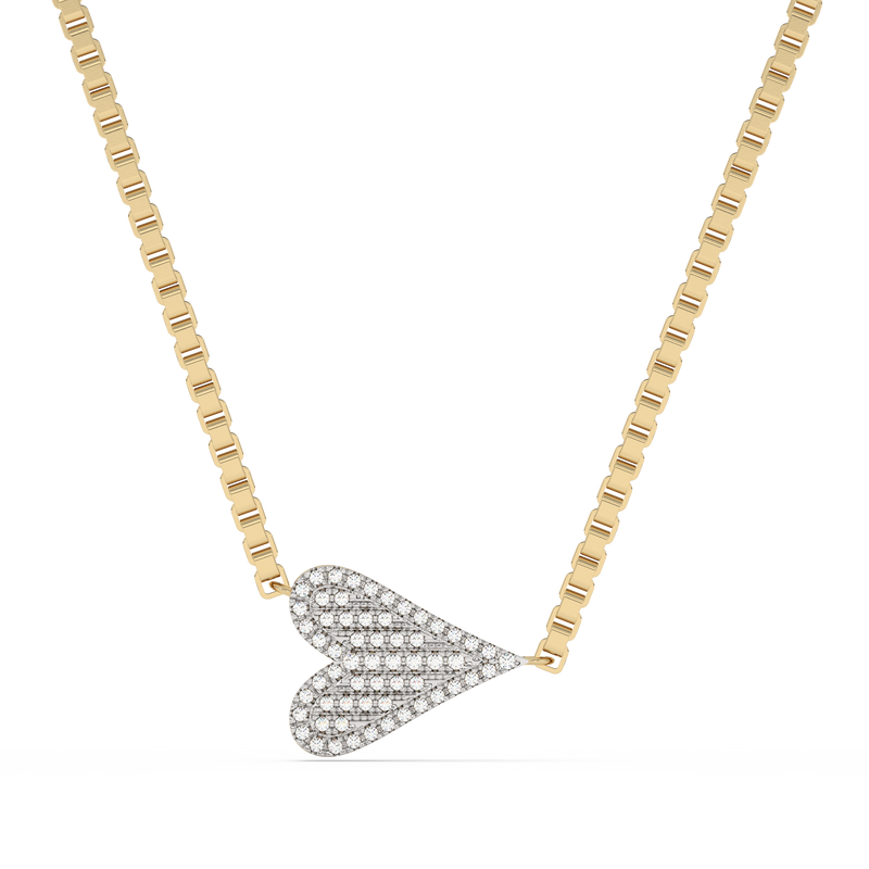 .09ct G SI 14K Yellow Gold Diamond Sideways Heart Pendant Necklace 18" Long