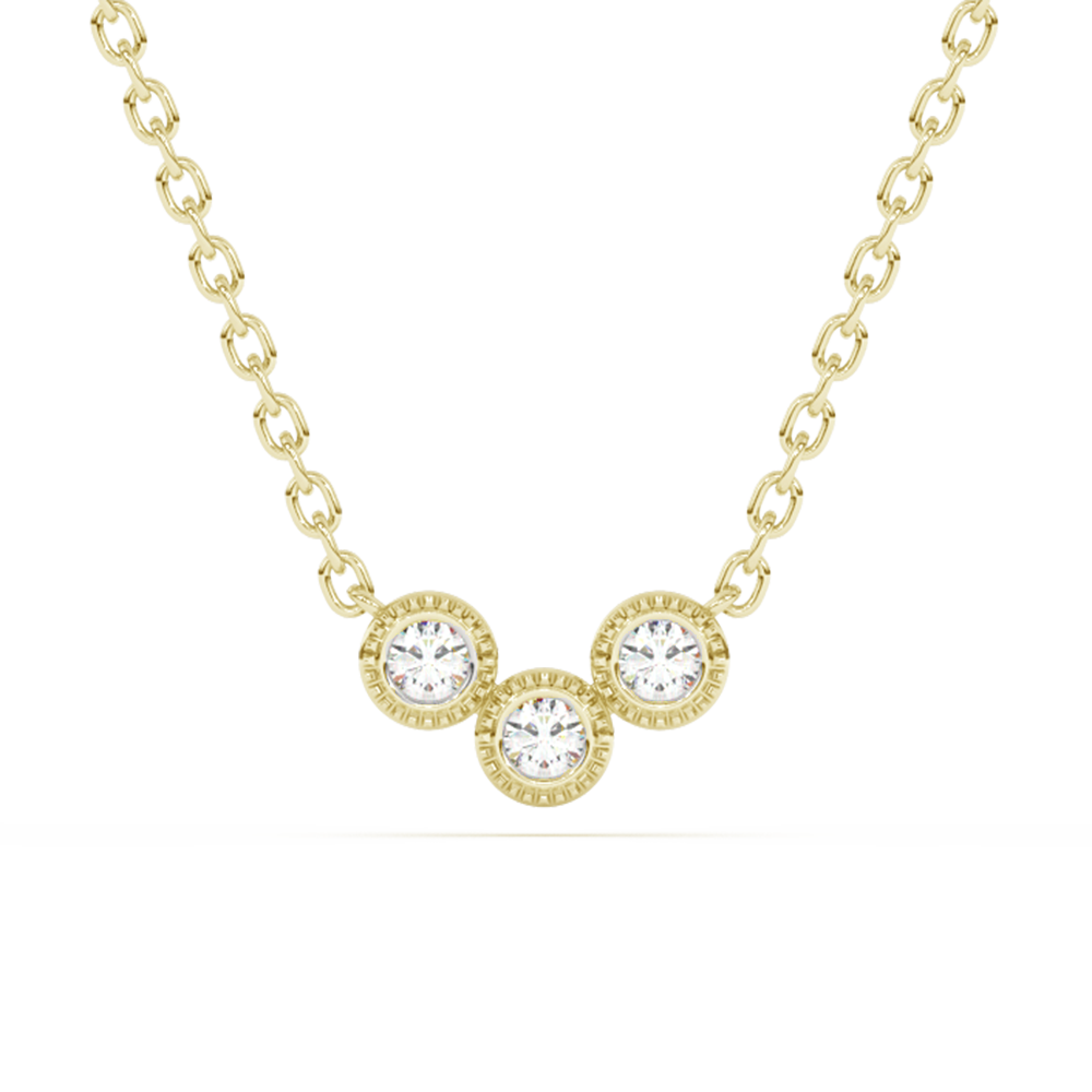 .13ct G SI 14K Yellow Gold Diamond Three Stone Pendant Necklace 18" Long