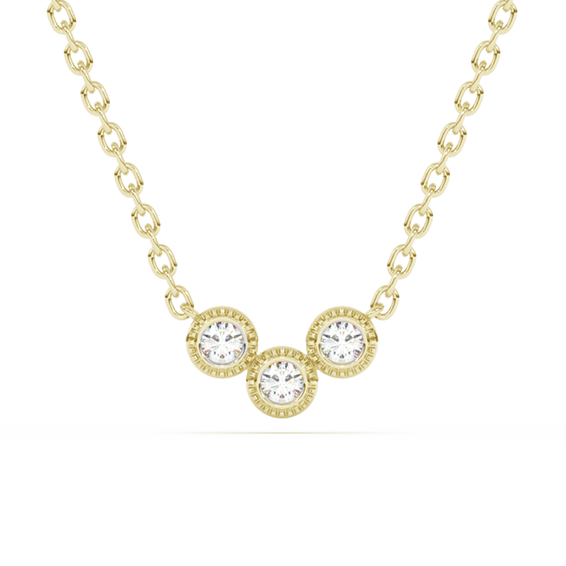 .13ct G SI 14K Yellow Gold Diamond Three Stone Pendant Necklace 18" Long