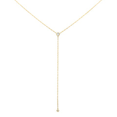 .11ct G SI 14K Yellow Gold Diamond Bezel Drop Pendant Necklace 18" Long