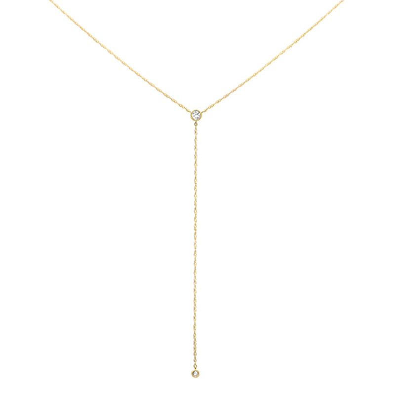 .11ct G SI 14K Yellow Gold Diamond Bezel Drop Pendant Necklace 18" Long