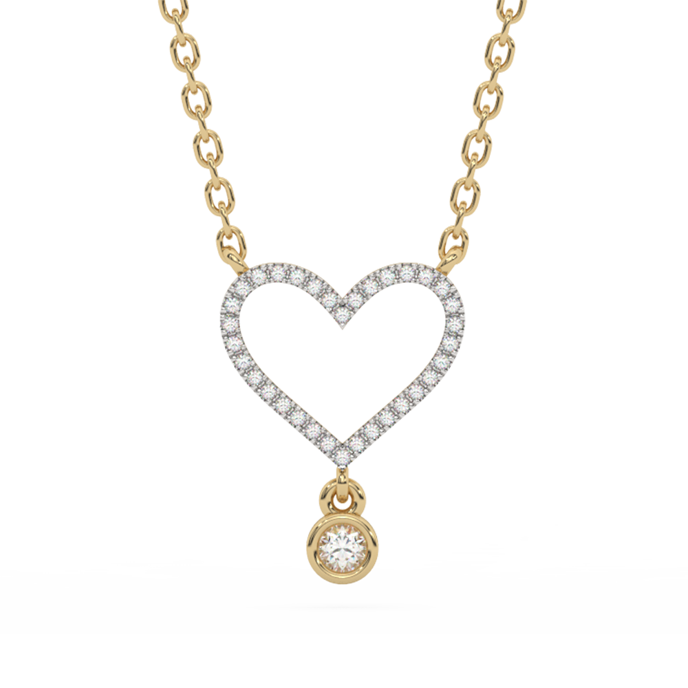 .10ct G SI 14K Yellow Gold Diamond Heart Pendant Necklace 18" Long