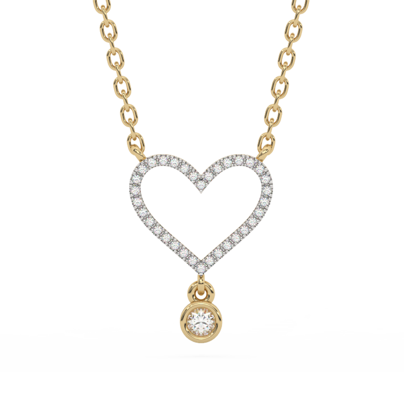 .10ct G SI 14K Yellow Gold Diamond Heart Pendant Necklace 18" Long