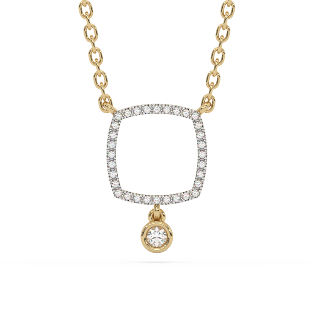 .09ct G SI 14K Yellow Gold Diamond Cushion Shape Pendant Necklace 18" Long