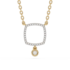 .09ct G SI 14K Yellow Gold Diamond Cushion Shape Pendant Necklace 18" Long