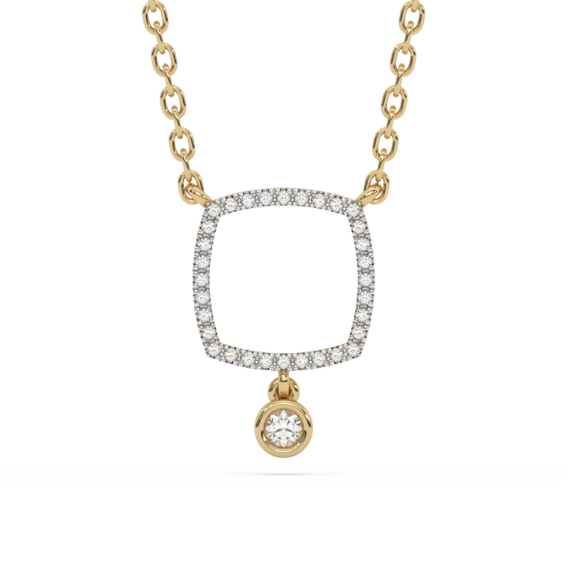 .09ct G SI 14K Yellow Gold Diamond Cushion Shape Pendant Necklace 18" Long