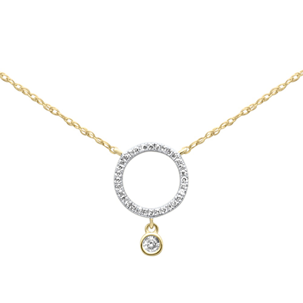 .09ct G SI 14K Yellow Gold Diamond Round Pendant Necklace 18" Long