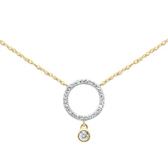 .09ct G SI 14K Yellow Gold Diamond Round Pendant Necklace 18" Long