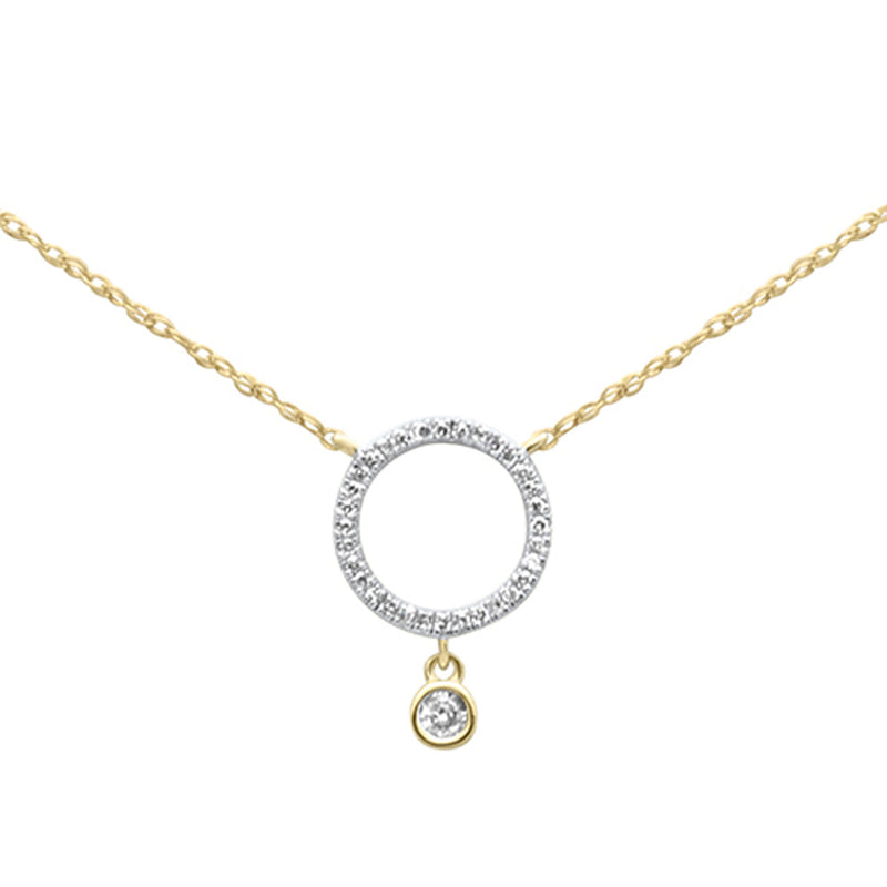 .09ct G SI 14K Yellow Gold Diamond Round Pendant Necklace 18" Long