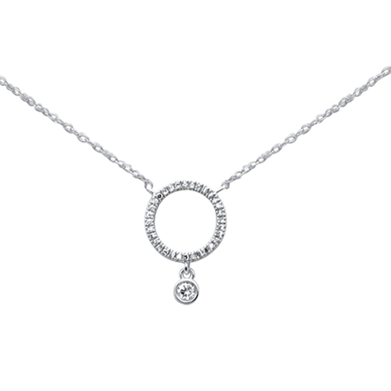 .09ct G SI 14K White Gold Diamond Oval Pendant Necklace 18"Long