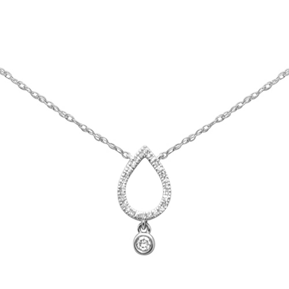 .09ct G SI 14K White Gold Diamond Pear Shape Pendant Necklace 18" Long