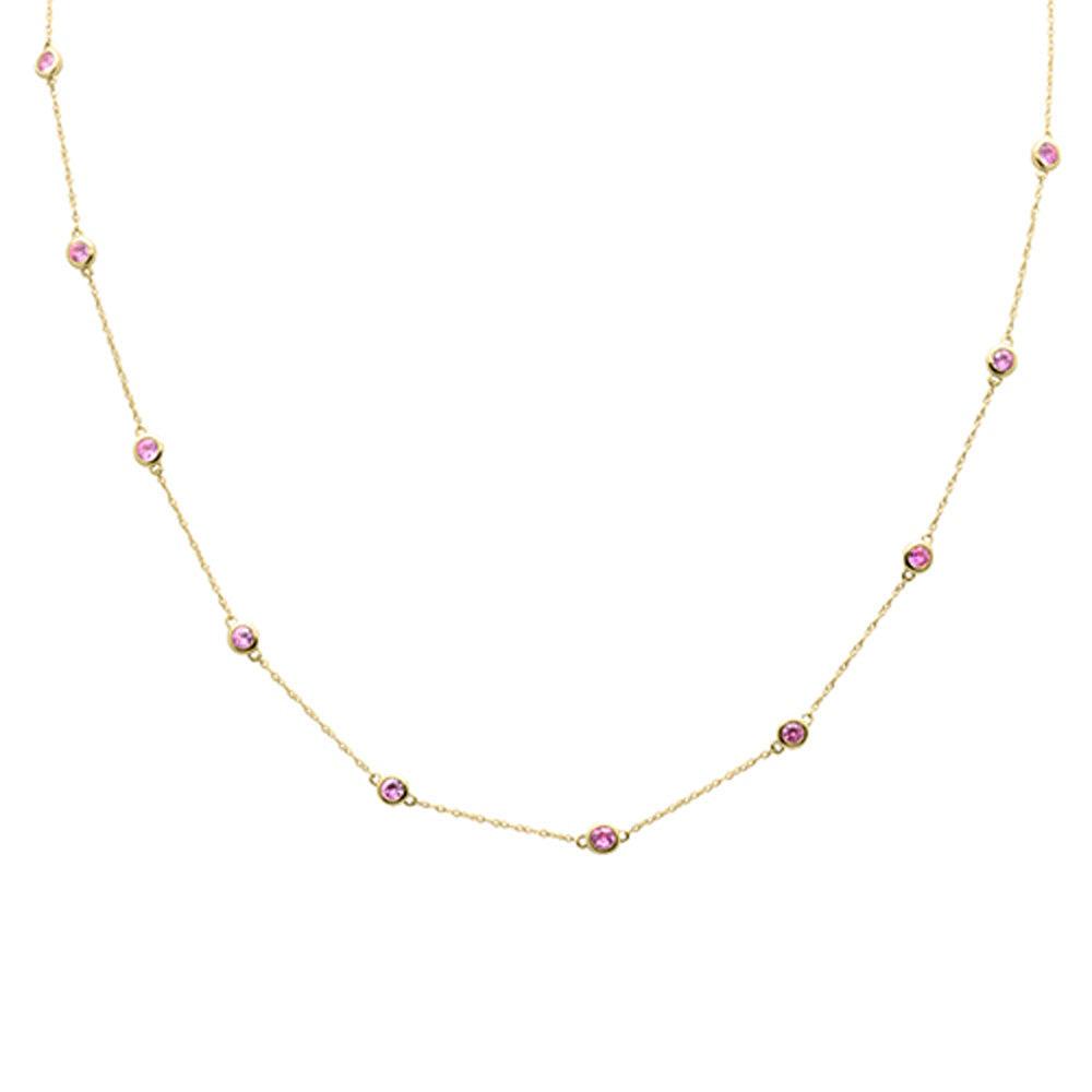 SPECIAL! 1.35ct G SI 14K Yellow Gold  Pink Sapphire Gemstone Pendant Necklace 18" Long