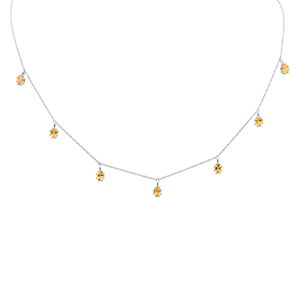 2.22ct 14K White Gold Citrine Gemstone Dangle Pendant Necklace 18"Long