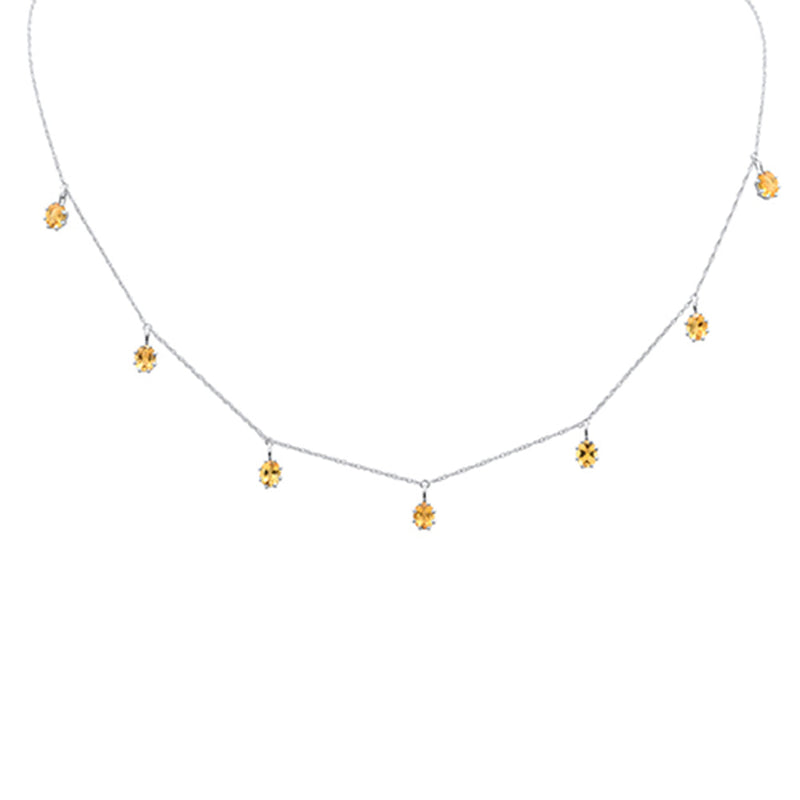 2.22ct 14K White Gold Citrine Gemstone Dangle Pendant Necklace 18"Long