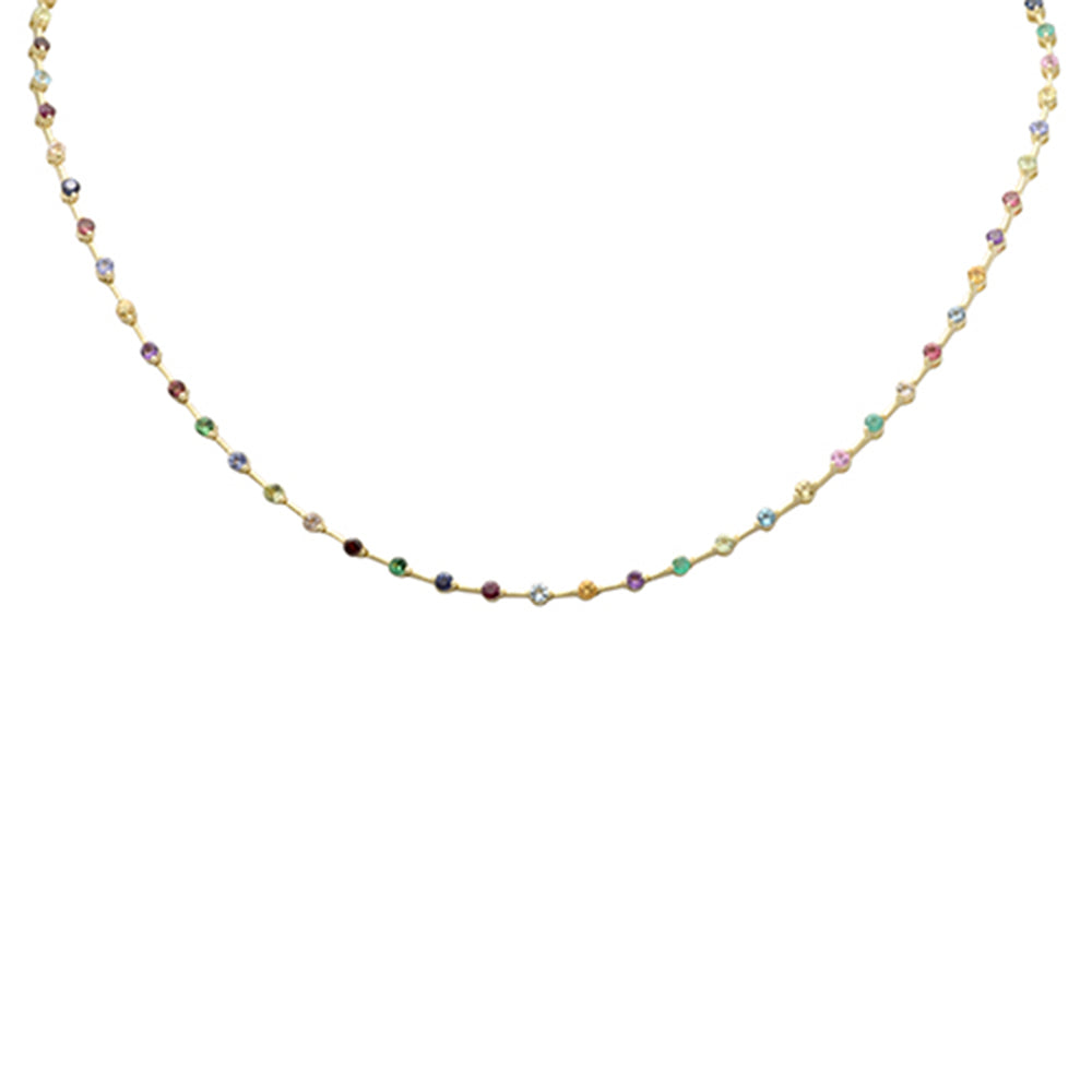 GEMSTONE CLOSEOUT!   3.60ct G SI 14K Yellow Gold Multi Color Gemstone Round Bar Link Necklace 16" Long
