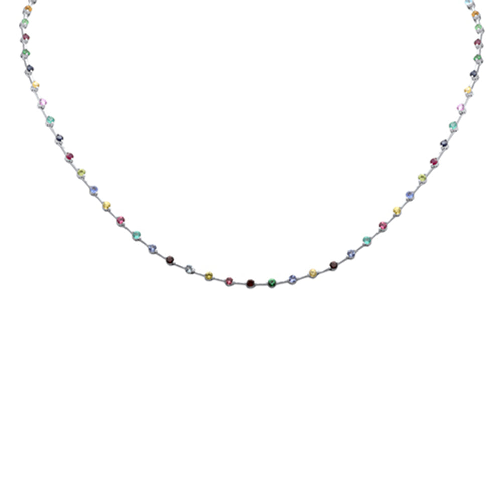 GEMSTONE CLOSEOUT!   3.51ct G SI 14K White Gold Multi Color Gemstones Necklace 16" Long