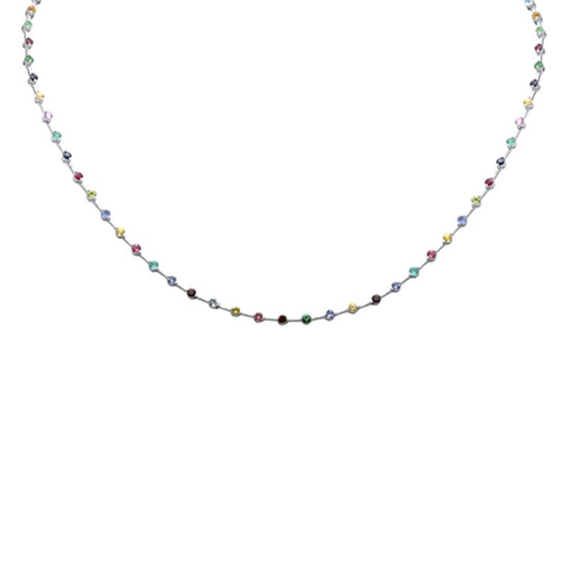 GEMSTONE CLOSEOUT!   3.51ct G SI 14K White Gold Multi Color Gemstones Necklace 16" Long