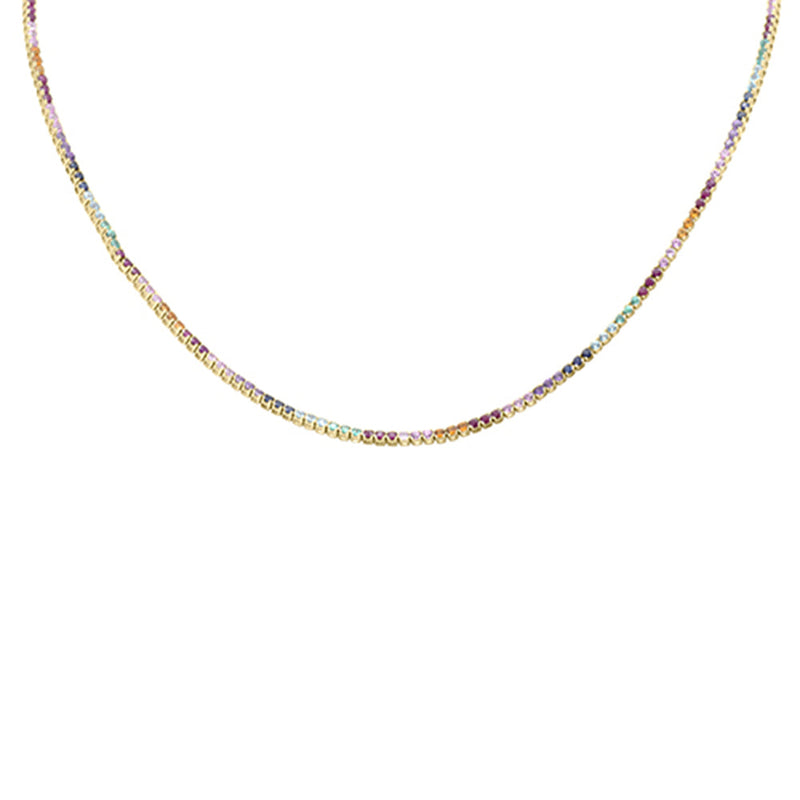 GEMSTONE  CLOSEOUT! 4.81ct G SI 14K Yellow Gold Multi Color Gemstone Tennis Necklace 16" Long