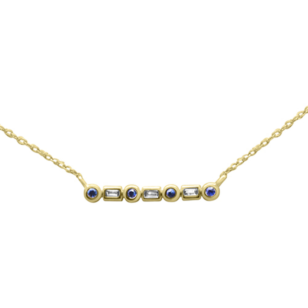 .11ct G SI 14K Yellow Gold Diamond & Blue Sapphire Pendant Necklace 18"Long