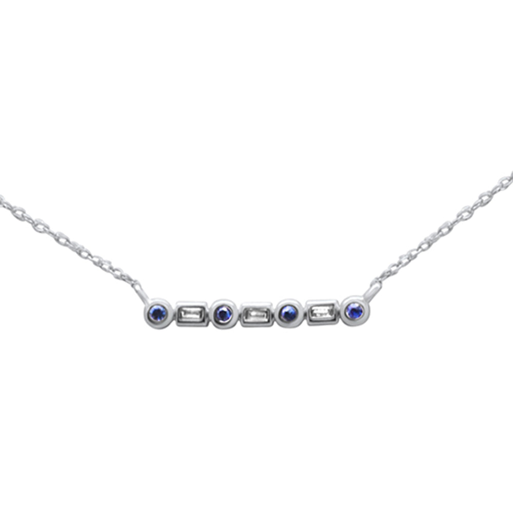 .10ct G SI 14K White Gold Diamond & Blue Sapphire Pendant Necklace 18"Long