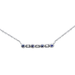.10ct G SI 14K White Gold Diamond & Blue Sapphire Pendant Necklace 18"Long