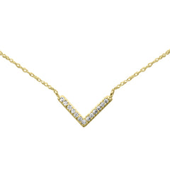 .06ct G SI 14K Yellow Gold Diamond V Chevron Shape Pendant Necklace 18"Long