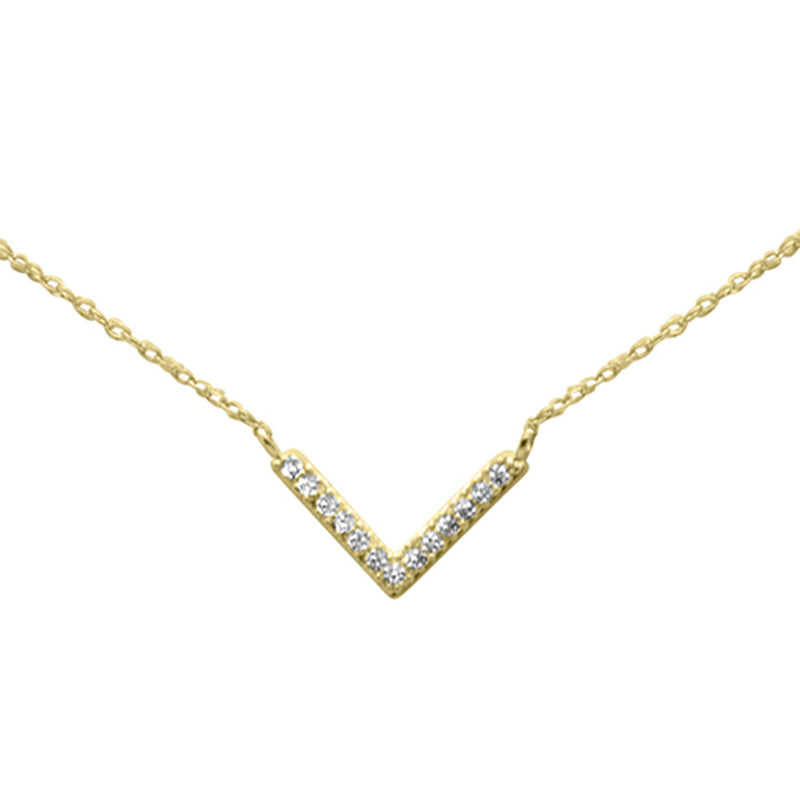 .06ct G SI 14K Yellow Gold Diamond V Chevron Shape Pendant Necklace 18"Long
