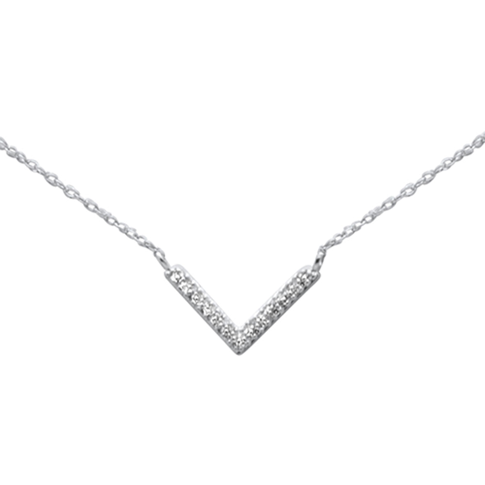 .06ct G SI 14K White Gold Diamond V Chevron Shape Pendant Necklace 18"Long
