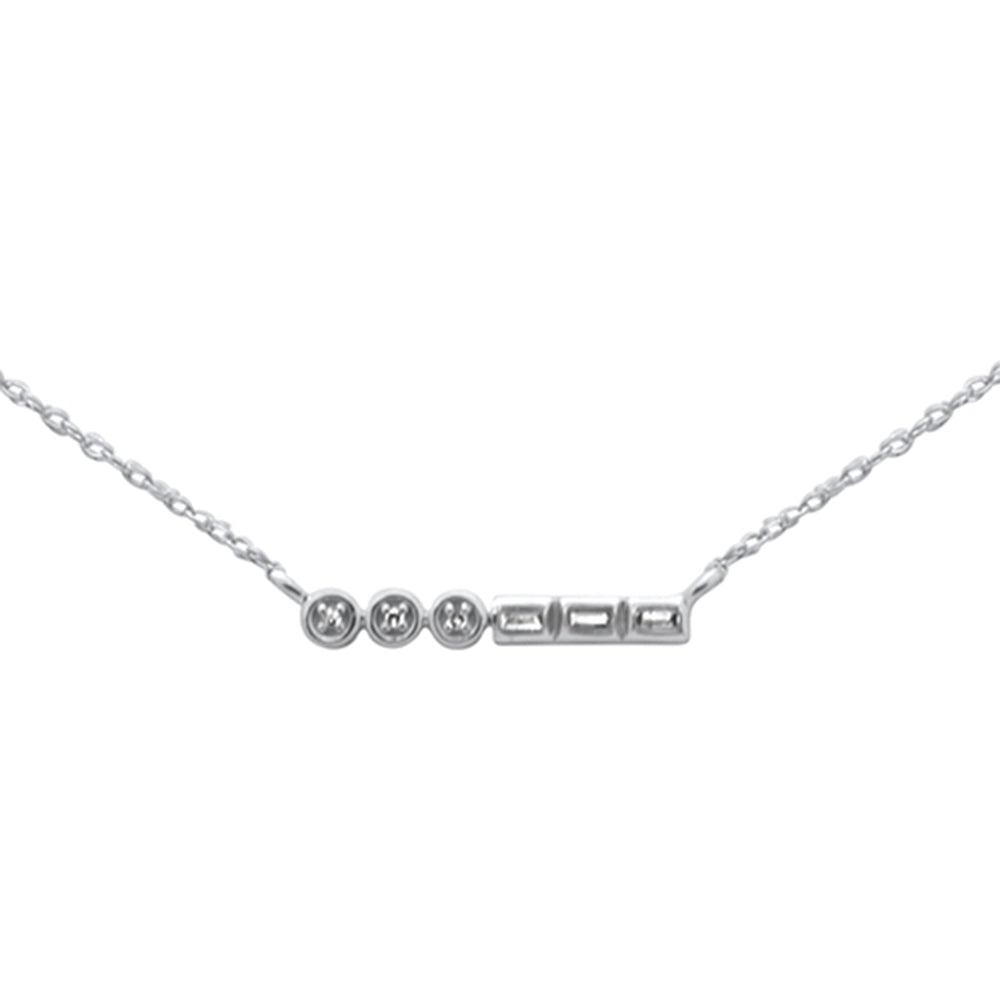.06ct G SI 14K White Gold Diamond Round & Baguette Pendant Necklace 18"Long