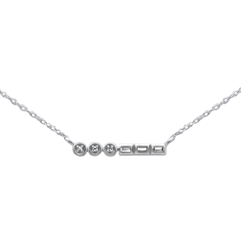 .06ct G SI 14K White Gold Diamond Round & Baguette Pendant Necklace 18"Long