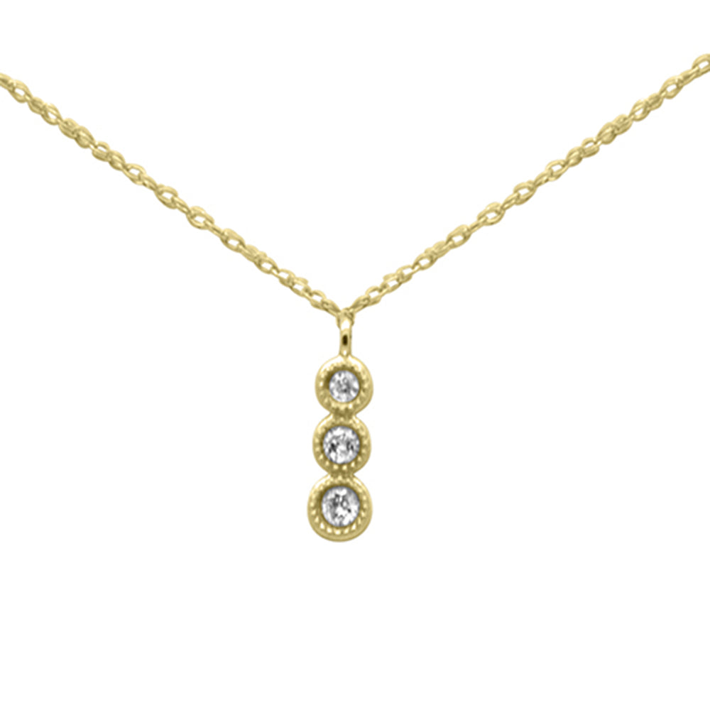 .09ct G SI 14K Yellow Gold Three Diamond Drop Pendant Necklace 18"Long