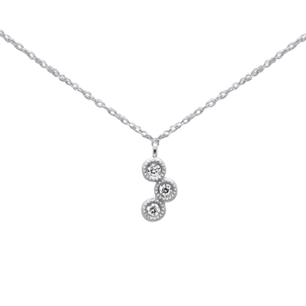 .08ct G SI 14K White Gold Bezel Diamond Pendant Necklace 18"Long
