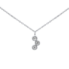 .08ct G SI 14K White Gold Bezel Diamond Pendant Necklace 18"Long