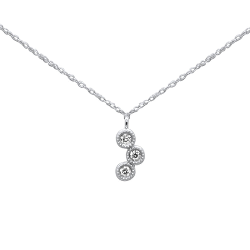 .08ct G SI 14K White Gold Bezel Diamond Pendant Necklace 18"Long