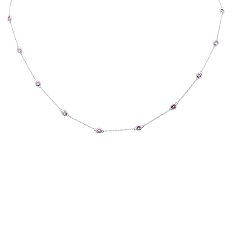 SPECIAL! 1.35ct G SI 14K White Gold Pink Sapphire by Yard Pendant Necklace 18"Long