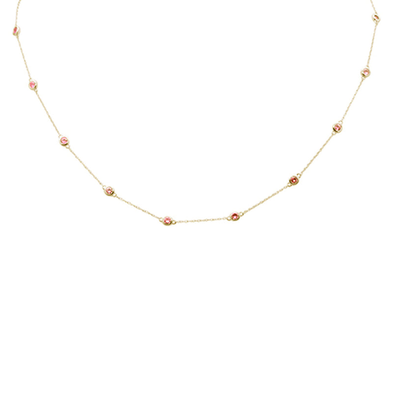 SPECIAL! 1.35ct G SI 14K Yellow Gold Pink Sapphire by Yard Pendant Necklace 18"Long