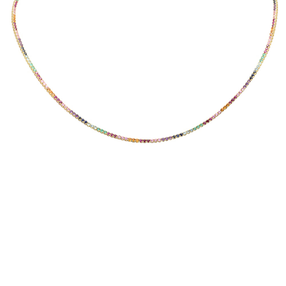 GEMSTONE CLOSEOUT! 5.56ct G SI 14K Yellow Gold Diamond & Multi Color Gemstone Tennis Necklace 18"Long
