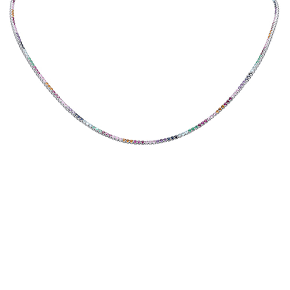 GEMSTONE  CLOSEOUT!5.60ct G SI 14K White Gold Multi Color Gemstone Tennis Necklace 18"Long
