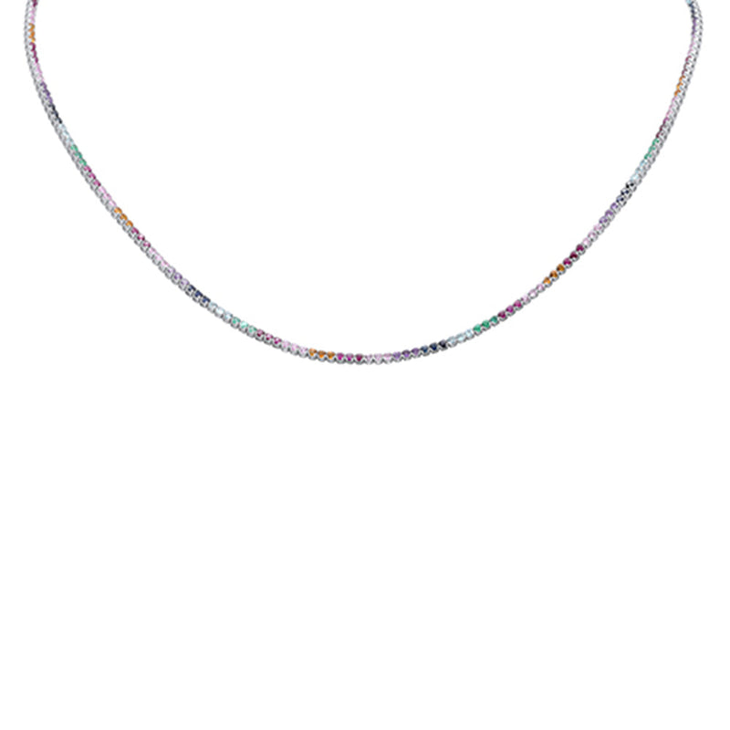 GEMSTONE  CLOSEOUT!5.60ct G SI 14K White Gold Multi Color Gemstone Tennis Necklace 18"Long