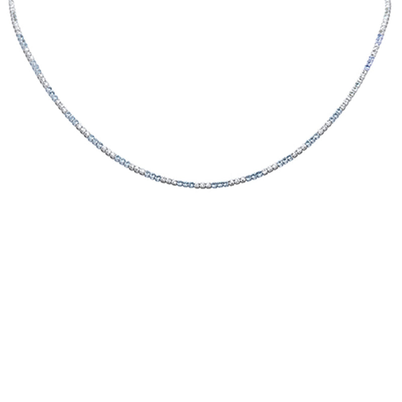 SPECIAL! 4.20ct G SI 14K White Gold Diamond & Aquamarine Gemstone Tennis Necklace 16+2" Ext