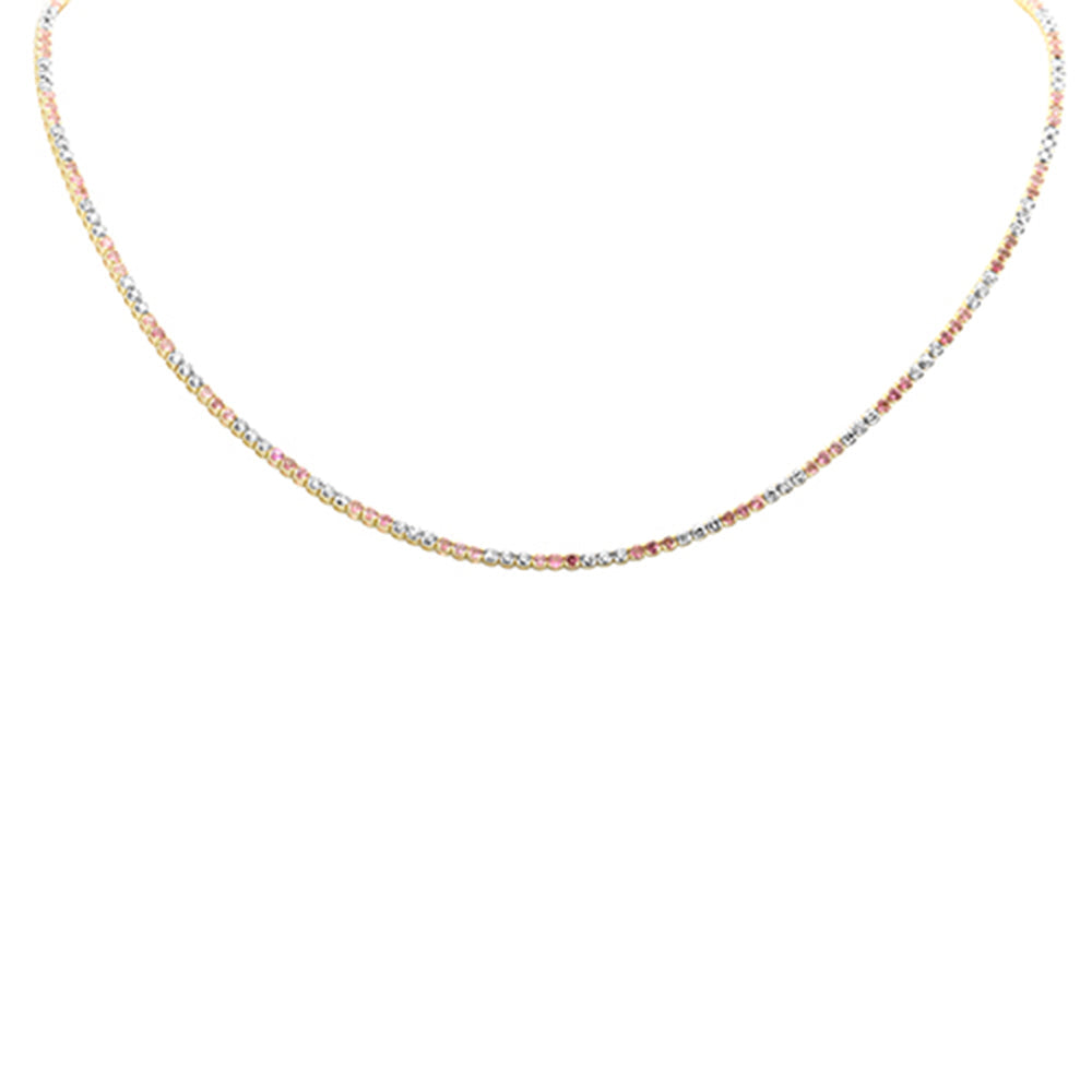 SPECIAL! 3.95ct G SI 14K Yellow Gold Diamond & Pink Sapphire Tennis Necklace 16+2" Ext