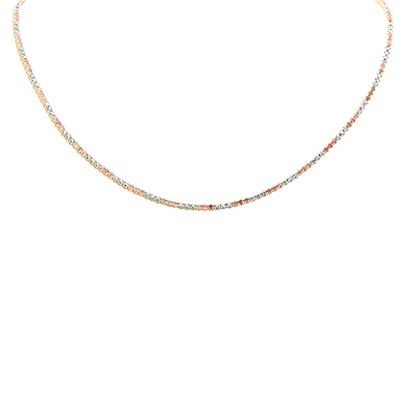 SPECIAL! 3.95ct G SI 14K Yellow Gold Diamond & Pink Sapphire Tennis Necklace 16+2" Ext