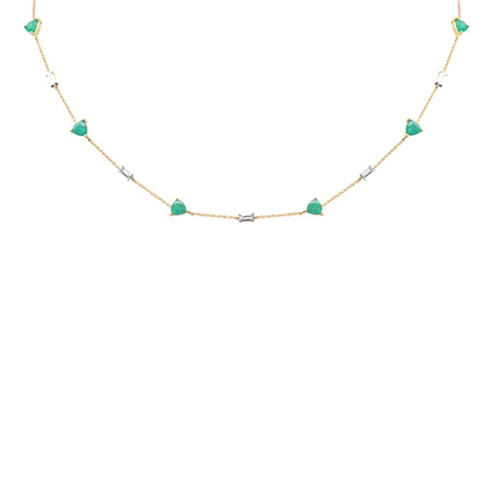 GEMSTONE CLOSEOUT!  3.13ct G SI 14K Yellow Gold Diamond & Green Emerald Gemstone Pendant Necklace 16 + 2" Ext