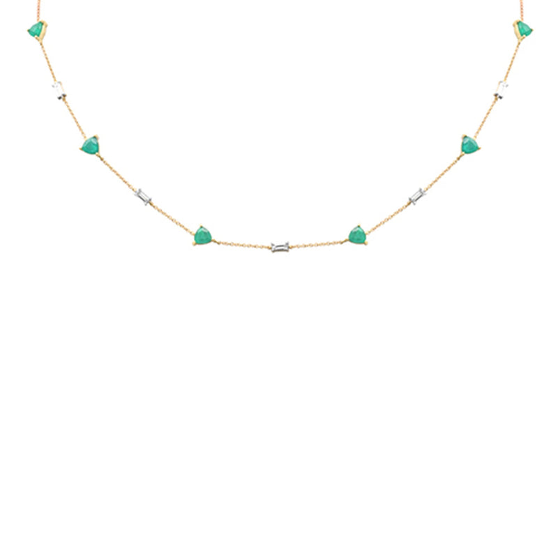 GEMSTONE CLOSEOUT!  3.13ct G SI 14K Yellow Gold Diamond & Green Emerald Gemstone Pendant Necklace 16 + 2" Ext