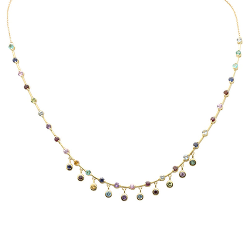 GEMSTONE CLOSEOUT!  2.48ct G SI 14K Yellow Gold Multi Color Gemstone Necklace 16 + 2" Ext