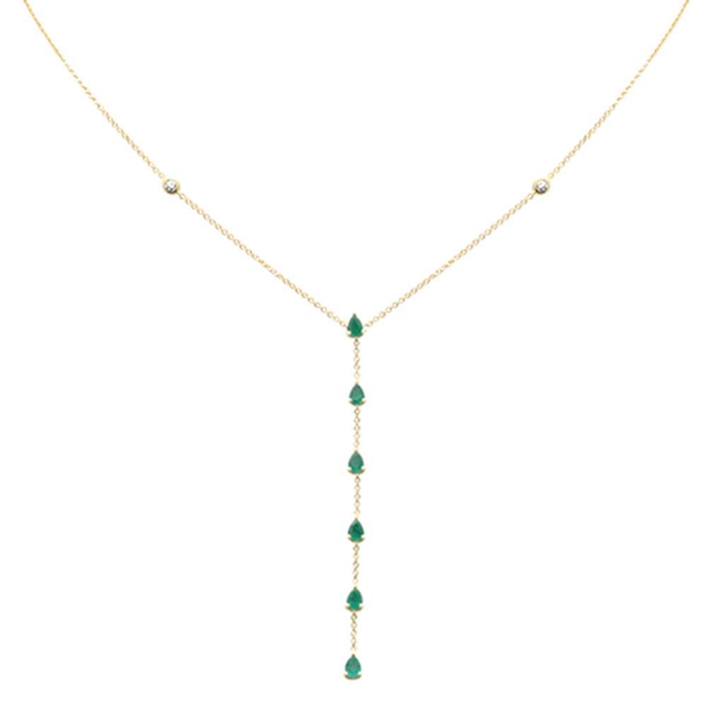 SPECIAL! .88ct G SI 14K Yellow Gold Diamond & Emerald Gemstone Lariat Necklace 16+2" Ext
