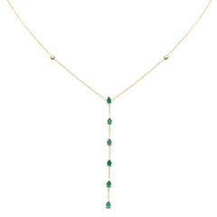 SPECIAL! .88ct G SI 14K Yellow Gold Diamond & Emerald Gemstone Lariat Necklace 16+2" Ext