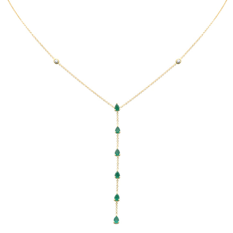 SPECIAL! .88ct G SI 14K Yellow Gold Diamond & Emerald Gemstone Lariat Necklace 16+2" Ext